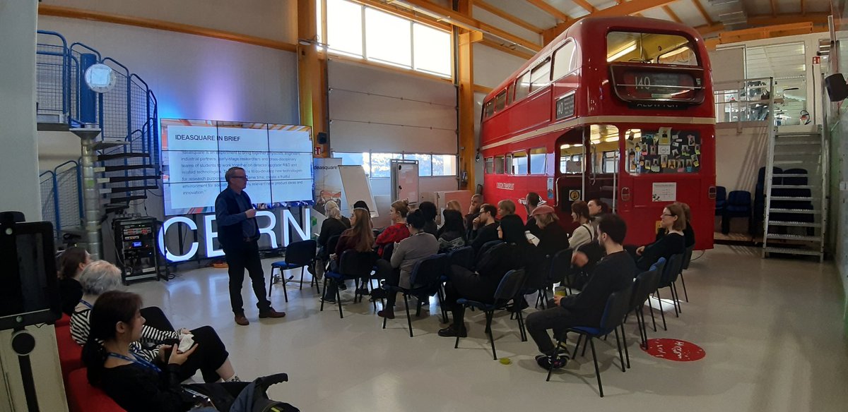 engineeringart's tweet photo. Finished a 4 day visit to CERN with a visit to Ideas Square. This is the  MA Art Science group at a talk from Marcus Nordberg about the centre. 

@CSM_MAFineArt
@charalambous_stuff  @art_at_cms @uclhep  @artsciencecsm #artandscience #cern #science #art #artandphysics https://t.co/GcXTL0YkzY
