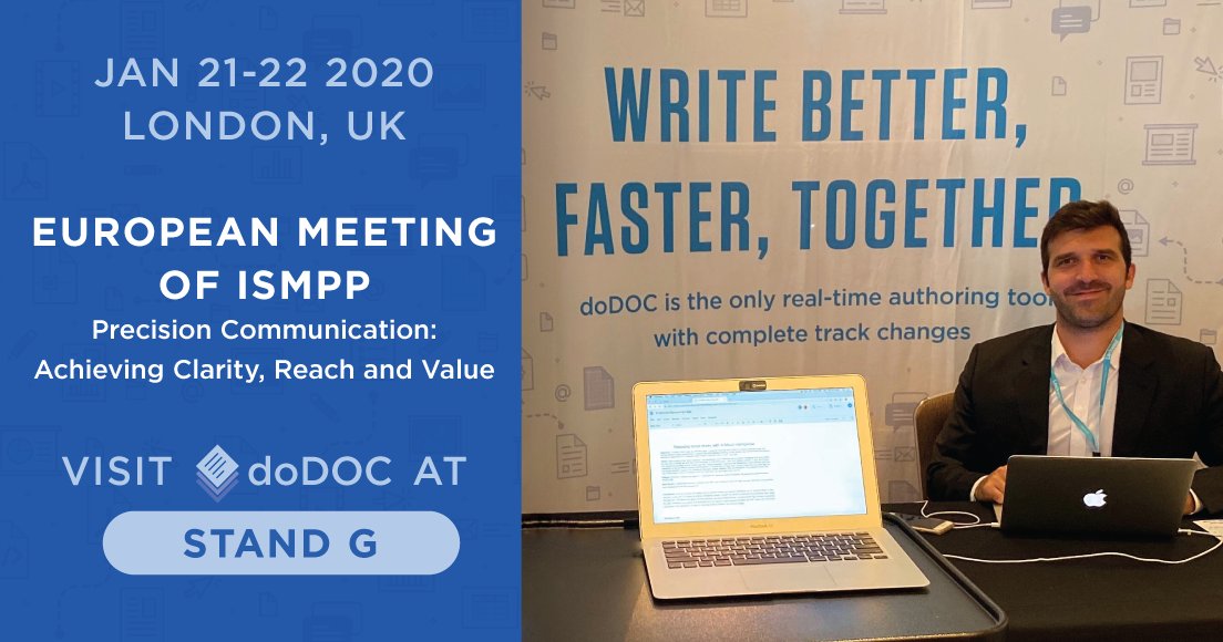 doD0C's tweet image. Happy to start 2020 with the European Meeting of ISMPP in London!

Visit us at Stand G to discuss a better way for your team to work on publications!

#doDOC #ISMPPEU20 #London #publications #articles #research #innovation #collaboration #technology #productivity #science
