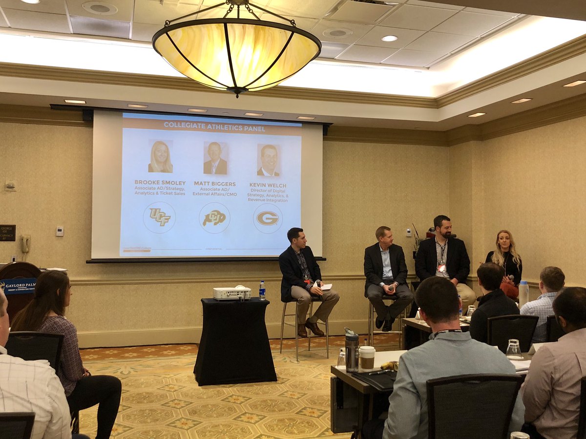 LEARFIELD_Tix's tweet photo. Starting the morning off right with The Collegiate Administration Panel featuring Matt Biggers (CO), Kevin Welch (UGA) and Brooke Smoley (UCF)! Thank you to all of them for joining us! #TicketSolutionsConference #Day2 #BeNoisy https://t.co/gn37Podjfy