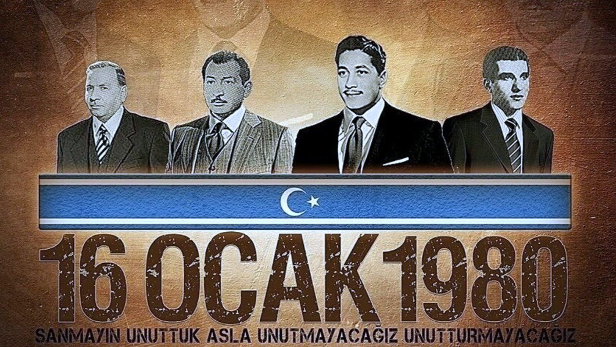 16 Ocak 1980'de idam edilen aziz şehitlerimizi rahmet ve dualar ile anıyoruz.

Ruhları şâd olsun.

Kadim bir Türk şehri olan Kerkük'ü ve Iraklı bütün Müslüman kardeşlerimizi zalimlerin insafına terk etmeyeceğiz.

#TürkmenŞehitlerGünü