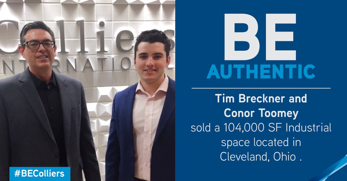 collierscle's tweet photo. Congratulations to Tim Breckner https://t.co/sQRycZ2LaW and Conor Toomey https://t.co/yndFoJLm4v for a big win for the Colliers Cleveland-Akron Industrial Team. Contact the team to help sell your space! #collierscle #BEColliers #powerofcolliers #powerofus https://t.co/UzR7rbE7bX