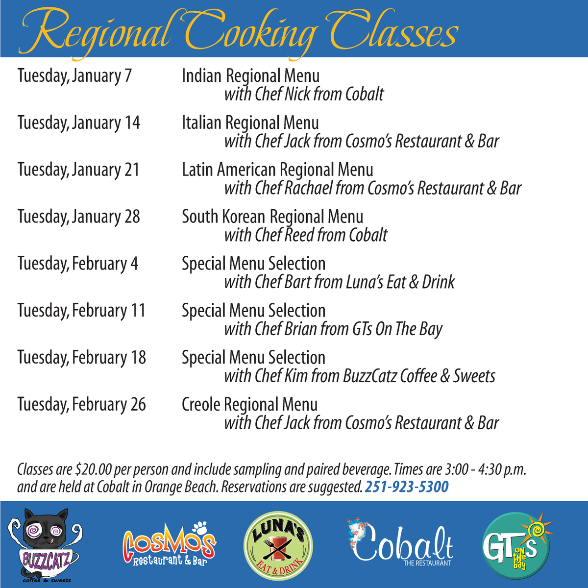gtsonthebay's tweet photo. Next Tuesday, January 21, join Chef Rachael from sister restaurant @CosmosRestBar  she prepares an entrée from their upcoming #LatinAmerican #RegionalMenu. Make your reservations now! 251-923-5300. #cookingwithchefs #orangebeachrestaurants #orangebeachdining #coastaldining https://t.co/wtYkvFfkZ0