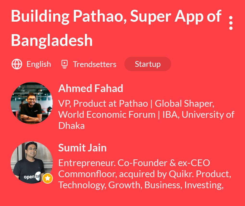 Opentalk FM (@opentalk) on Twitter photo Listen to live <a href="/Opentalk/">Opentalk FM</a> about "Building Pathao, Super App of Bangladesh" by @amdfad_ & <a href="/sumjain/">Sumit Jain</a> at 11:30 am IST / 12 noon BDT 17Jan2020.
opentalk.to/listen/buildin…
Download the Opentalk FM app for the best experience. Listen to live <a href="/Opentalk/">Opentalk FM</a> about "Building Pathao, Super App of Bangladesh" by @amdfad_ & <a href="/sumjain/">Sumit Jain</a> at 11:30 am IST / 12 noon BDT 17Jan2020.
opentalk.to/listen/buildin…
Download the Opentalk FM app for the best experience.