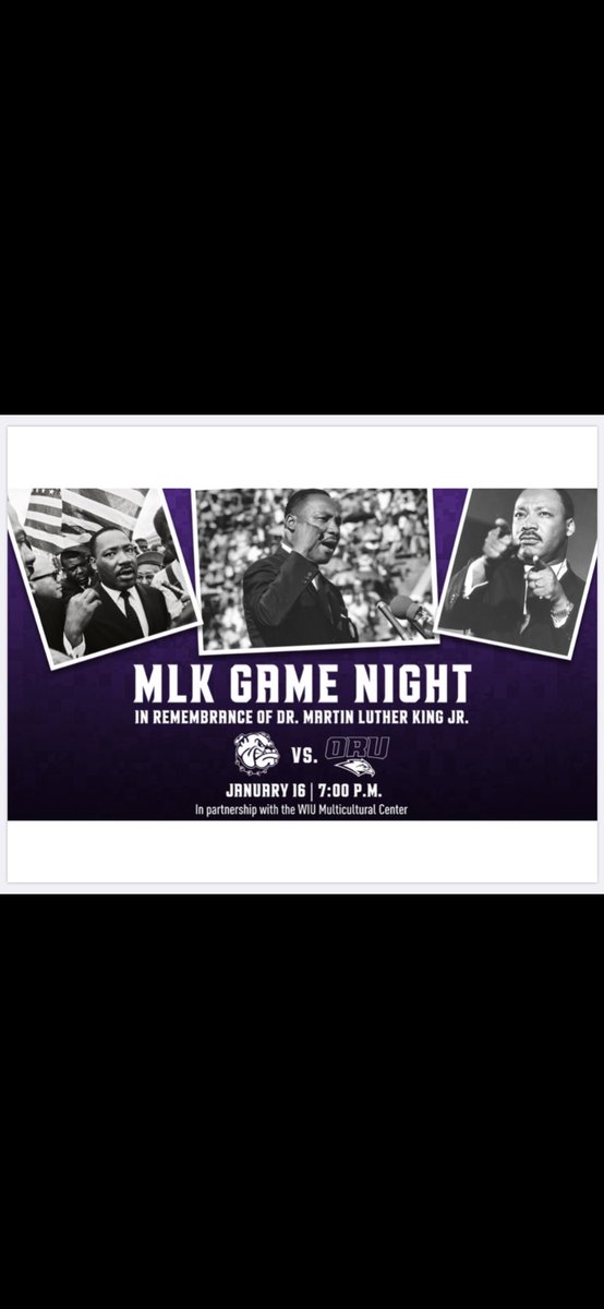 WIU_SAAC's tweet photo. Everyone come out tonight as we celebrate Martin Luther King Jr. at the WIU Men’s Basketball game at 7 pm in Western Hall🏀🏀🏀🏀 https://t.co/AZWAMwrcbw