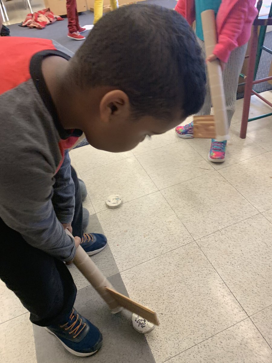JenniferJack1's tweet photo. These guys are interested in hockey so we’ve begun an inquiry...today we made our own pucks and mini sticks. Our design is admittedly, not perfect (the blades fall off the handle when used aggressively) BUT....we are going to work on it! 🤣@mikkihymus @TDSB_Grenoble https://t.co/Sy73xESILJ