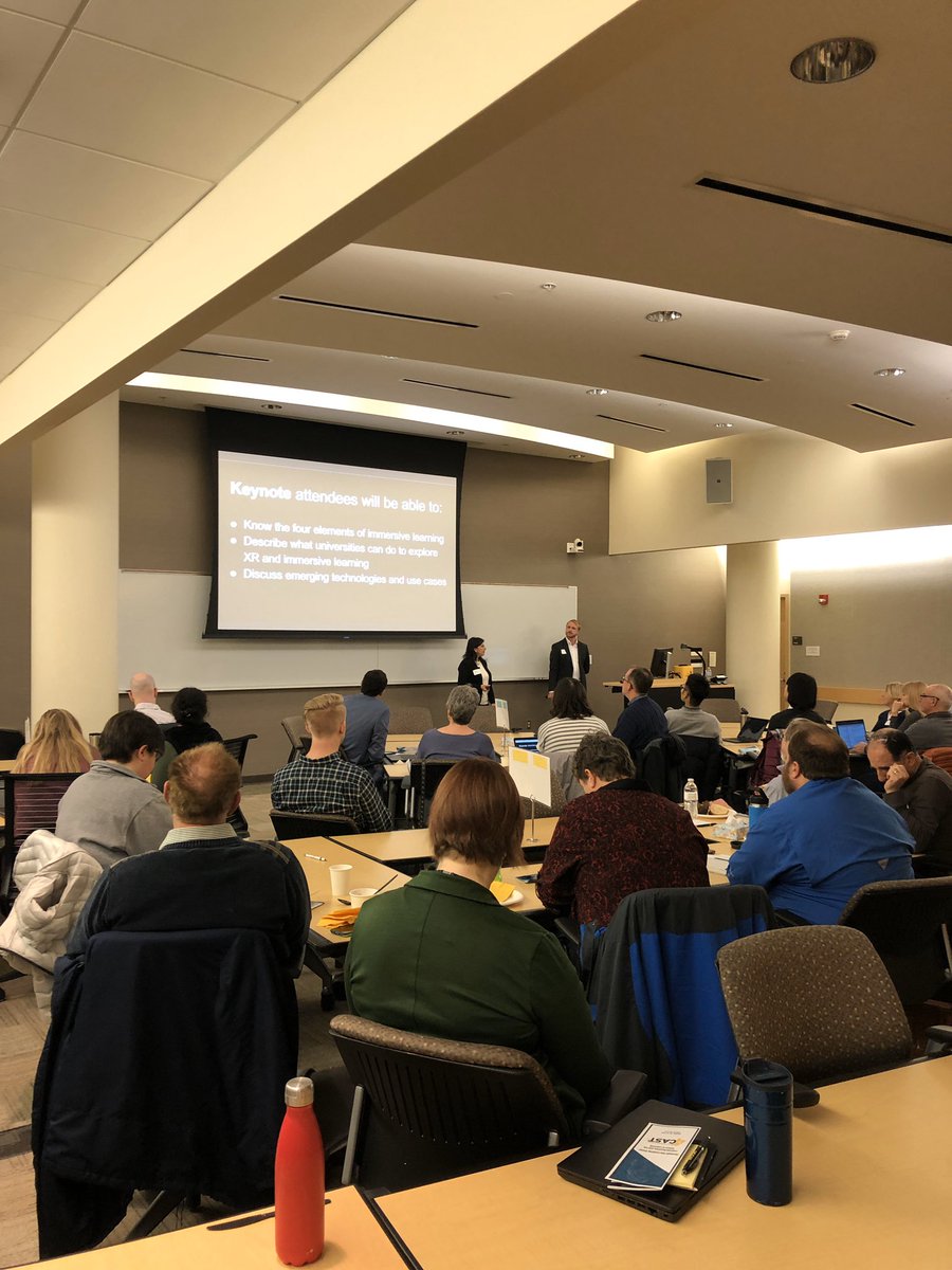 UI4CAST's tweet photo. Keynote speakers, Dr. Sean Hauze and Dr. Sara Kassis, presenting on the relevance and success of immersive learning in the classroom. #4CAST20 https://t.co/tBuwyzCXtY