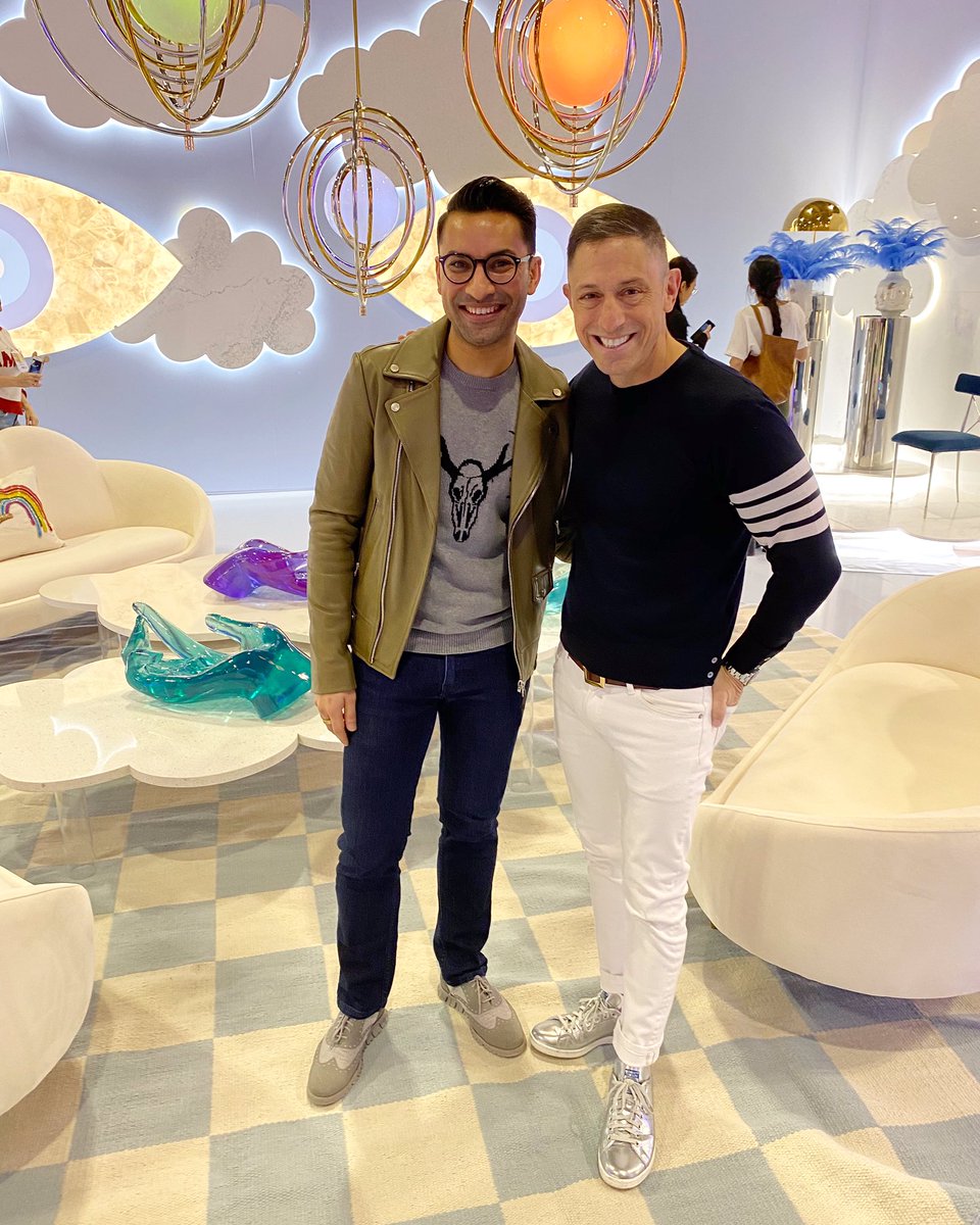 AlyVelji's tweet photo. When you get to meet one of your design idols! @JonathanAdler’s unapologetic use of bold colours, textures and patterns has been something I have admired since starting my career. A delight to meet him today and see his gorgeous collab with @CaesarstoneCA @IDSToronto. #Heaven https://t.co/FifaCPRjLc