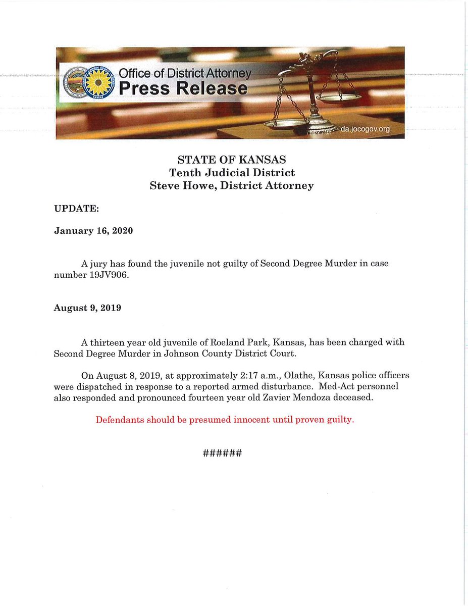 Yesterday, a jury found a 13 year old juvenile not guilty of second ...