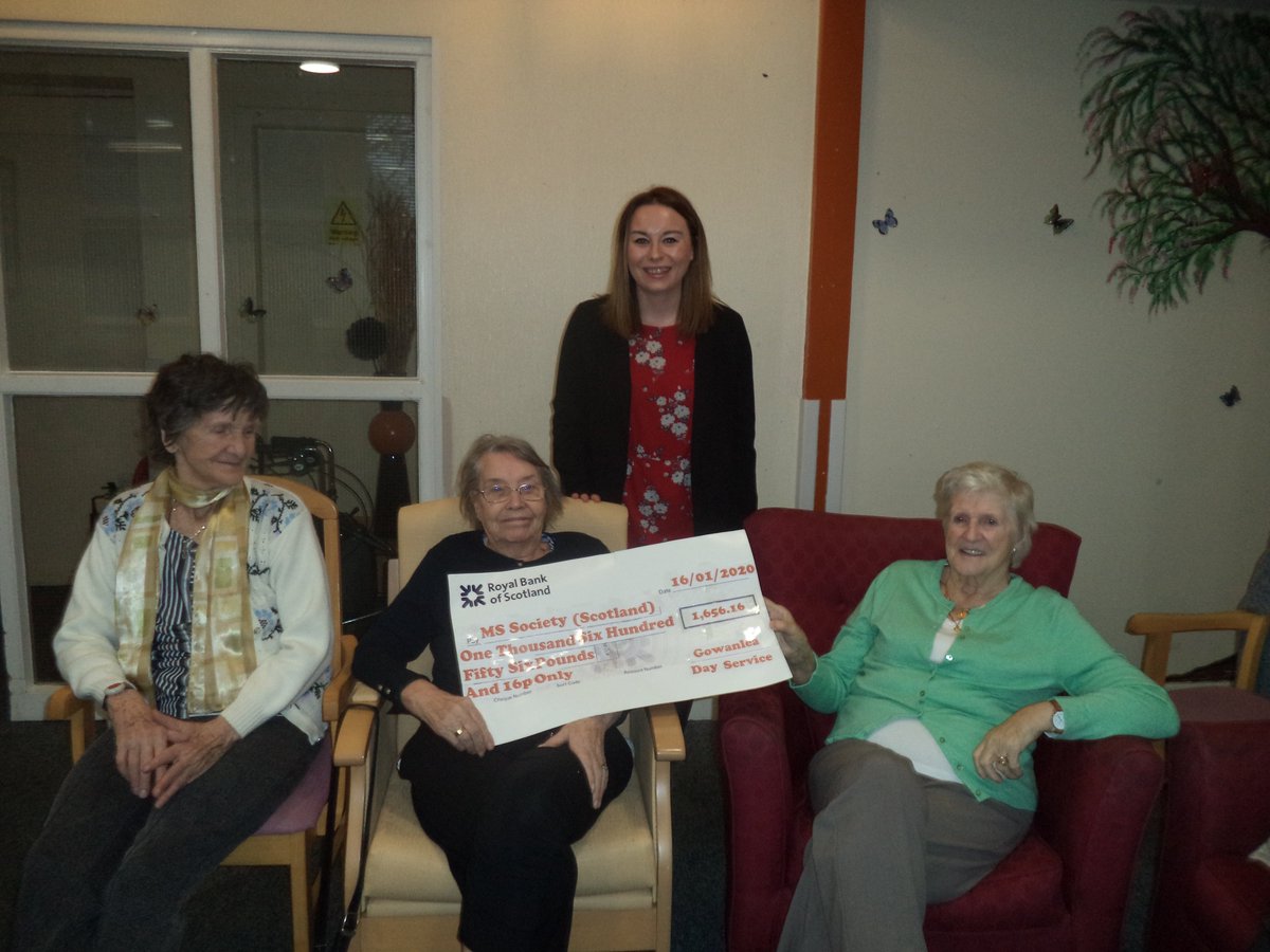 DsGowanlea's tweet photo. Had a lovely afternoon with Jennifer from @mssocietyscot.  She was presented with a cheque to the value of £1,656.16, raised by Service Users, Family, Carer's and staff! Collection can still to be totalled. Thank you everyone who supported this charity :) https://t.co/A9caWJjm3l