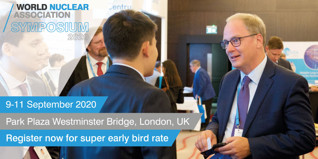 WorldNuclear's tweet photo. Super early bird rate for World Nuclear Association Symposium 2020 #nuclearsympo ends next week! Register now to secure your place at the lowest rate: https://t.co/dy587qkvfh

@NuclearSympo https://t.co/QqRQcJ6okw