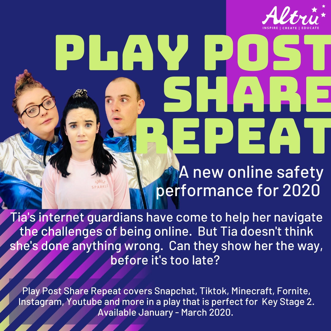 Our new #onlinesafety show Play, Post, Share, Repeat is in rehearsal and looking great! We've got dates available in January & February and we'd love to visit some more schools.  If you'd like more info, get in touch! #education #keystage2 #schools #drama #performance