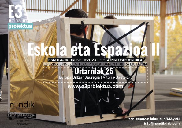 Eskola eta Espazioa II E3 Proiektuaren itxiera ekitaldira etorri nahi baduzu, zabalik da izen-ematea! Ekitaldiaren programa: e3proiektua.com/eskola-eta-esp… Izen-ematea:  labur.eus/MAywN