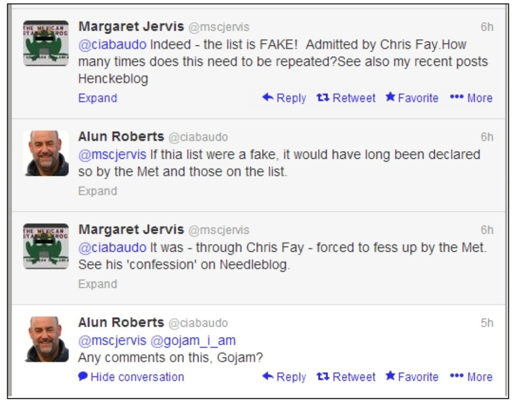 Claire Jervis said the Elm Guest House list was a 'fake', quite a claim as even the Met has never queried its veracity, although they went to lengths to confiscate them, never returning them to this day.RAY WYRE was on the list. https://www.mirror.co.uk/news/uk-news/paedo-brothel-elm-guest-house-1558001  https://theneedleblog.wordpress.com/2013/09/26/the-fake-elm-guest-house-list/amp/#click=https://t.co/dhvEVYyot7