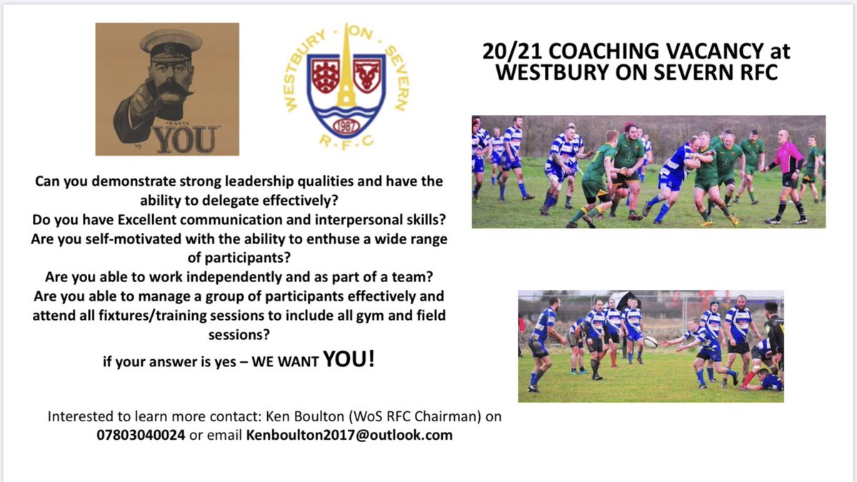 WOSRFC's tweet photo. @WOSRFC are looking for a coach for next (20/21) season applications welcome to the Chairman Mr Ken Boulton kenboulton2017@outlook.com
Please feel free to retweet &amp; share - thanks @SW_Rugby @GRFUrugby @local_rugby https://t.co/SdgA4Q0WIA
