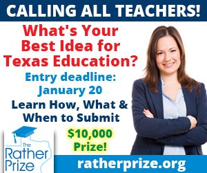 RatherPrize's tweet photo. Innovating the best new idea in Texas Education. The Rather Prize is open to a TX student or educator who answers the question, “What is your idea to improve education in the state of Texas?” $10k to the winner to implement the idea at their school. #ratherprize #TxEd #education https://t.co/43oS8RYRCw