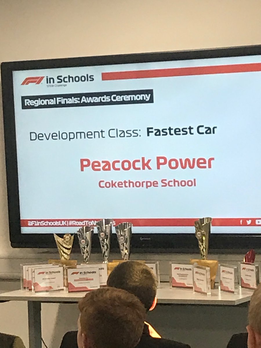 CKP_DT's tweet photo. Congratulations to Peacock Power! Winners of the fastest car at the F1 in schools regional finals! @CKP_DT https://t.co/CbLUGiMZbh