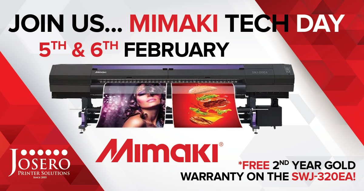 joseroltd's tweet photo. Book your place now for our Mimaki Tech Day on the 5th &amp; 6th February
See all the latest Mimaki products including the brand new SWJ-320EA grand format solvent printer *with free 2nd year gold warranty! Places are limited, so register today by simply emailing info@josero.com https://t.co/zQOXwO0zui