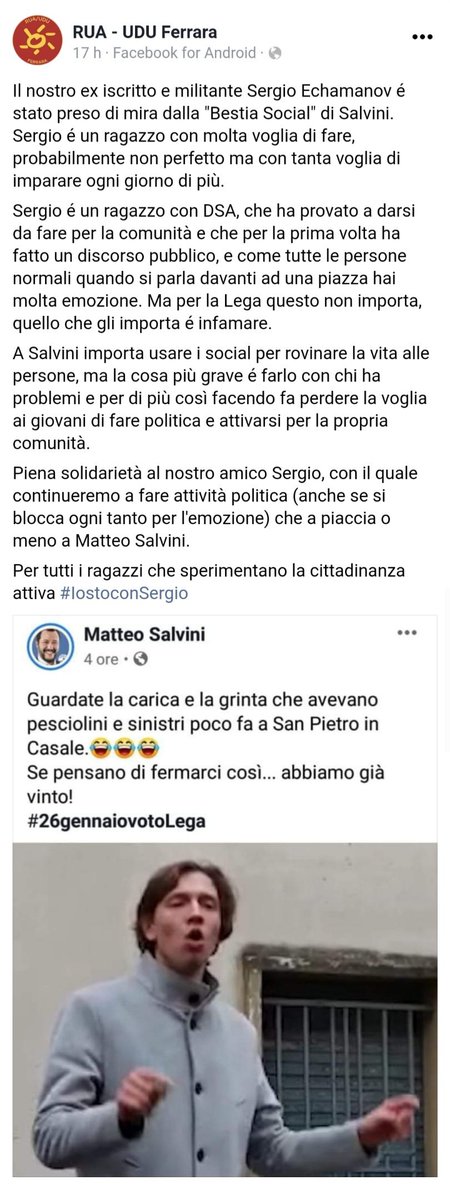 SnbStefanynico's tweet photo. #Salvinivergognati come dovresti fare ogni giorno
#bullizzare un ragazzo di 21 dislessico per la tua #propaganda è squallido e patetico
#ioStoConSergio
tutta la mia solidarietà https://t.co/dDwa5pDtCi