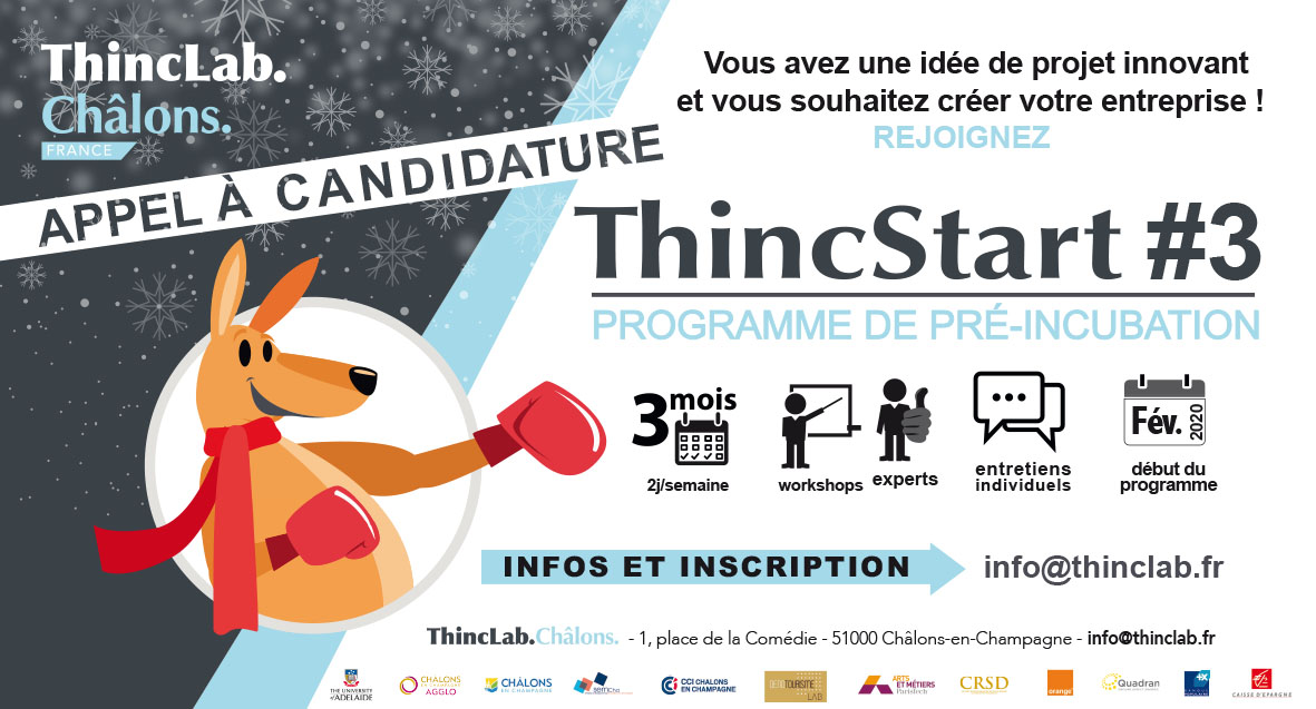 Nouvel édition de notre programme de Pré-incubation ThincStart#3 courant février 2020... Alors inscrivez-vous vite !  #ThincStart #Incubateur #GrandEst #ChalonsenChampagne #ThincLab #ThincLabChalons #Entrepreneurs #Innovation
