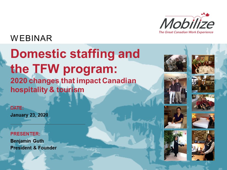 Want to get a head start on that summer #recruitment workload? Join Mobilize Jobs CEO &amp; founder Benjamin Guth on JAN 23 for a webinar from 1-1:30PM ET where you'll learn the TFW program changes to be aware of and more! REGISTER TODAY: ow.ly/h5Ph30q9Z0x
 #hospitality