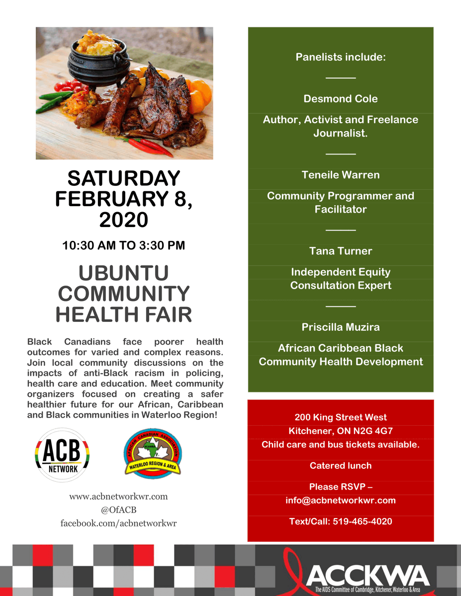OfAcb's tweet photo. #Blackhealthmatters so let's talk about it! Join us at @CityKitchener City Hall on February 8th for the Ubuntu Health Fair to talk about the impacts of anti-Black racism on health for African, Caribbean and Black people. #kwawesome #blackhealth #blackmentalhealth https://t.co/XfRu5R6LO7