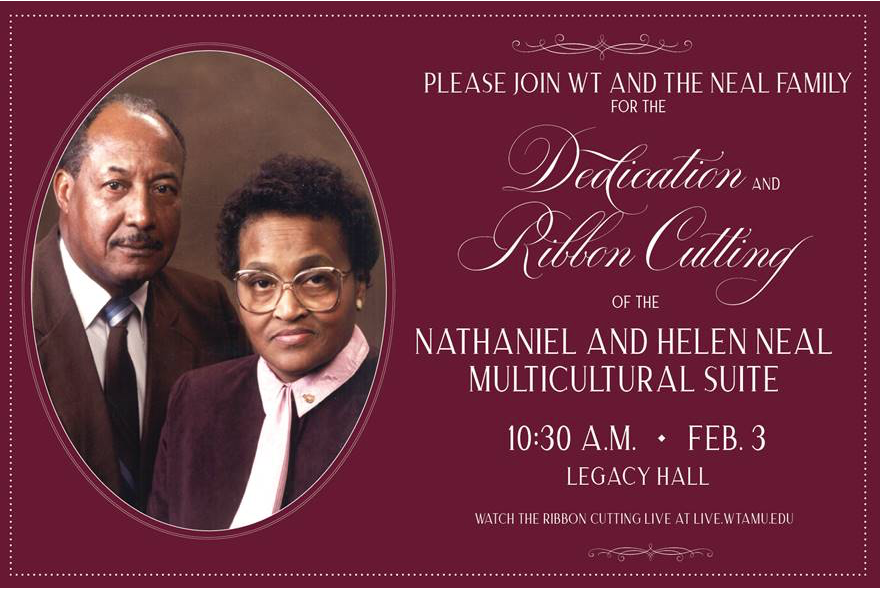 wtamu's tweet photo. Join us on the WT campus Feb. 3 as we cut the ribbon and dedicate the brand new Nathaniel and Helen Neal Multicultural Suite. #WTAMU #WTNealMulticutluralSuite https://t.co/adfgxrrA42