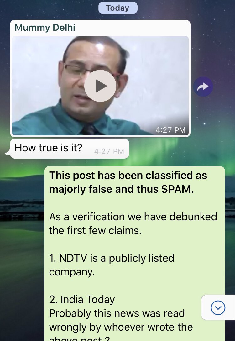 After months (if not decades) and a lot of persuasion, my mom has started fact checking media that comes her way, especially on Whatsapp. I am more than happy to be her fact checker 😊

Jai Hind!

#FactCheck #FakeNews #Truth #IndianPolitics #FightAgainstEvil #India