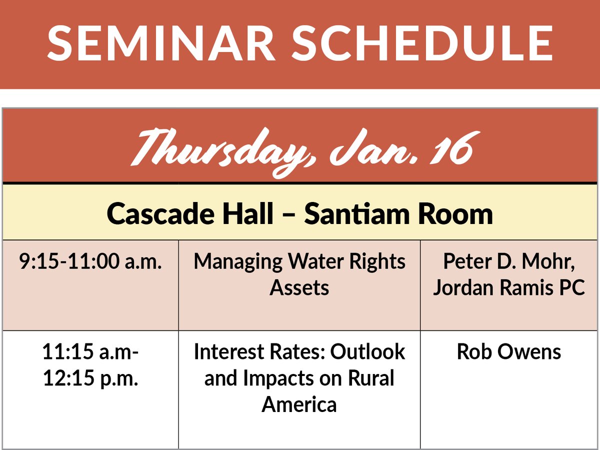 NorthwestAgShow's tweet photo. Today's seminars include managing water rights, interest rates impact on rural America and a repeat of the pesticide certification from yesterday. 
#NWAgShow #NorthwestAgShow #AgShow #CapitalPress https://t.co/5FBfZTu8Xi