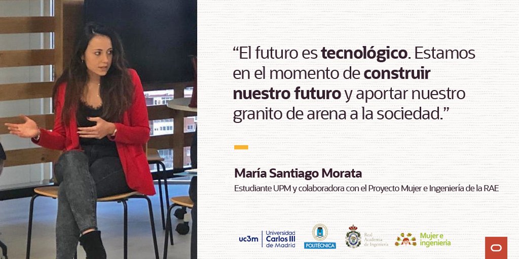oracle_es's tweet photo. @uc3m @La_UPM @Mujeringenieria @AmigosIng 🔮¡El futuro se construye con #tecnología!

María Santiago Morata, estudiante de Doble Ingeniería de @La_UPM y colaboradora en @Mujeringenieria de @AmigosIng, arranca nuestra sesión contando su experiencia propia.

#OracleInspiringSTEAM #STEAM https://t.co/uGxzuEnquj