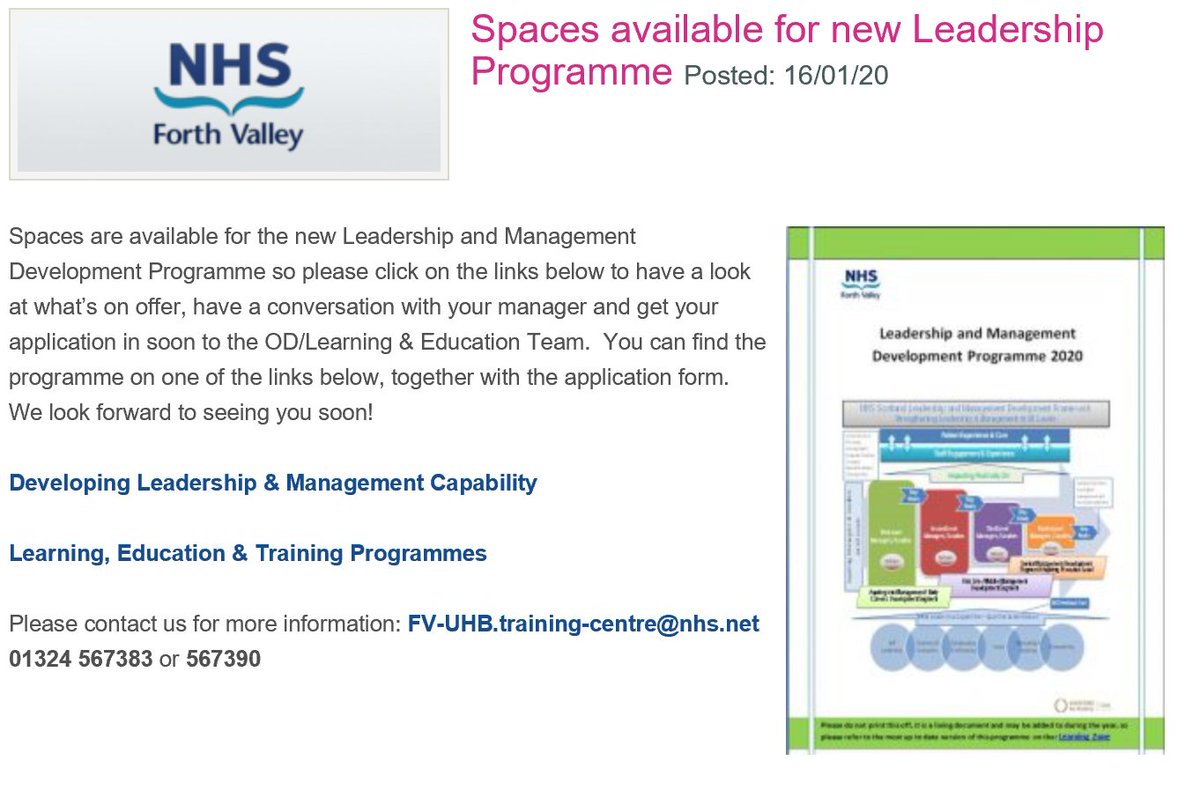 Spaces available on the <a href="/NHSForthValley/">NHS Forth Valley</a> Leadership Programme - which includes our Foundation QI course, #LearningForImprovement 💡🤩📊