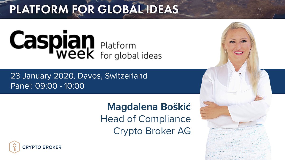 Our Head of Compliance <a href="/MagdalenaBoskic/">MagdalenaBoškić</a> from Crypto Broker AG will take part in the panel discussion about AML and CTF in modern fintech industry at the <a href="/CaspianWeek/">CaspianWeekDavos</a> in Davos on January 23, 09:00 - 10:00.

Event program: bit.ly/2RqTHXb