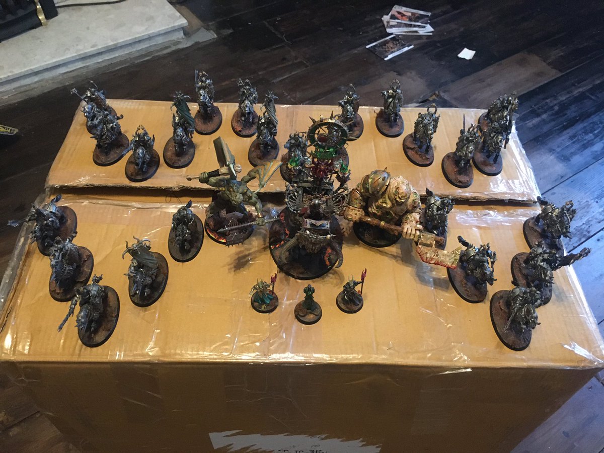 waaaghevents's tweet photo. #brotherhood2020 ready with a whole day to go. Chunky daemon prince not painted by me and really annoying because he’s by far the coolest model. #warhammer #Aos #aos #itsgamingtime https://t.co/sSneKdjKxI
