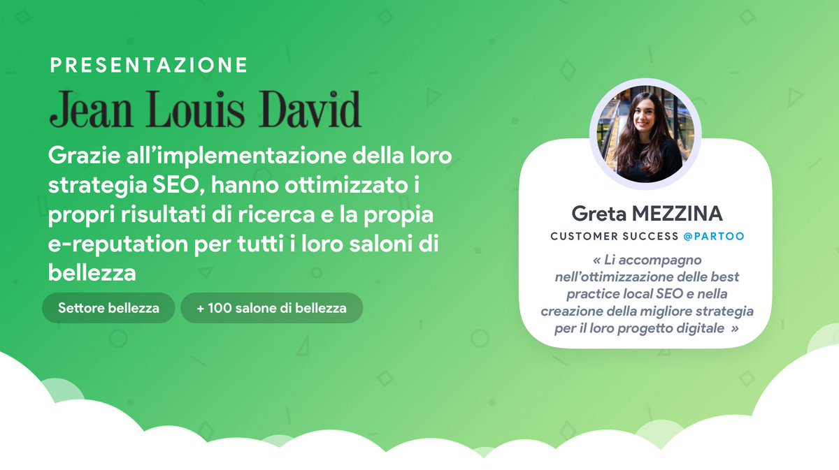Partoo_IT's tweet photo. 📌Oggi vi presentiamo #JeanLouisDavid, che con i suoi oltre 100 saloni gestisce i suoi file di #Google e le sue recensioni grazie a due dei nostri prodotti: Presence Management, Review Management e Review Booster. 

Per saperne di più, scriveteci all'indirizzo contact@partoo.it https://t.co/RKNnzOpRfG