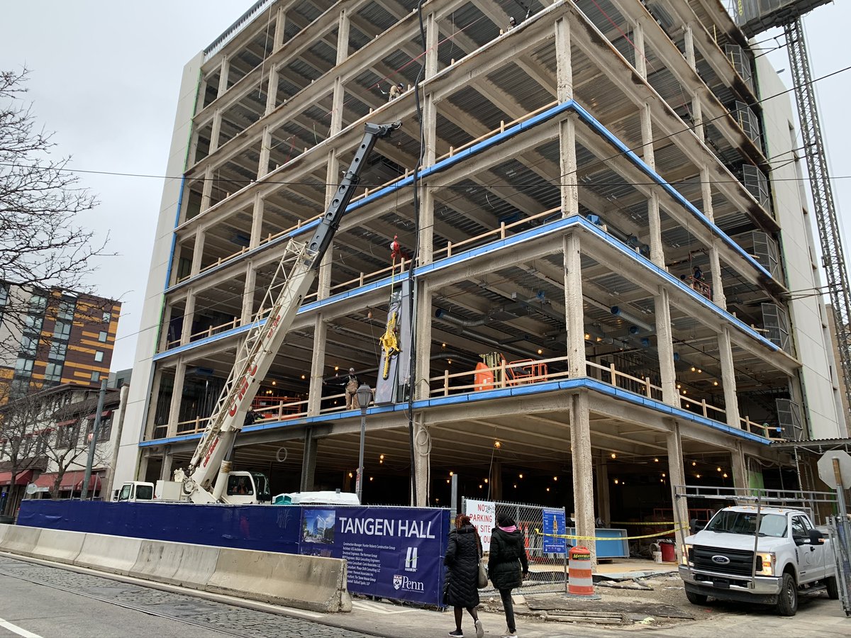 KSSarchitects's tweet photo. Installation of colored glass is underway at @Penn's  Tangen Hall! Once complete, the glass will form a playful, vibrant color gradient that will act as an emblem of the vibrant &amp; dynamic nature of the building’s interior. https://t.co/H2rUos6EEB