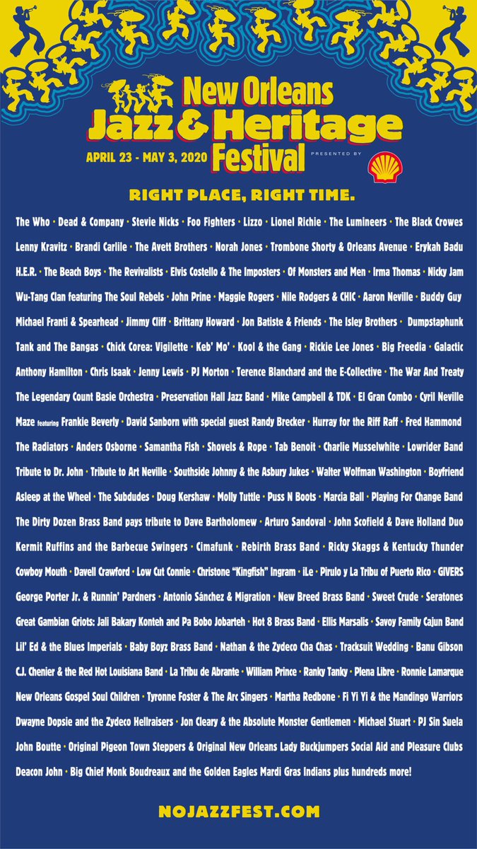 TheFestiveOwl's tweet photo. New Orleans @JazzFest reveals 2020 lineup: @TheWho, @DeadAndCompany, @FooFighters, @StevieNicks + more. https://t.co/cwKJGgXUSx