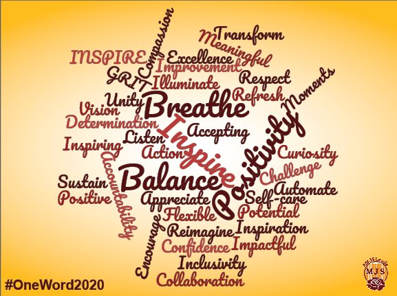 MJS staff participated in a One World Challenge selecting a word that best describes their professional goals and aspirations for the 2019-2020 school year