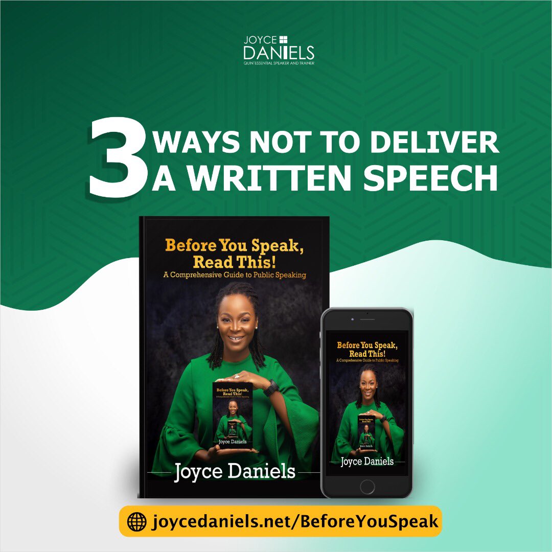 iamjoycedaniels's tweet photo. 3 WAYS NOT TO DELIVER A WRITTEN SPEECH 

Speeches are given at events for a variety of reasons. Whatever your reason may be, avoid these classic mistakes:

#publicspeaking #communication #BeforeYouSpeak #ReadThis #JDSecondBook #MCHandbook #JoyceDaniels #JoyceToTheWorld https://t.co/3rbkBacfUC