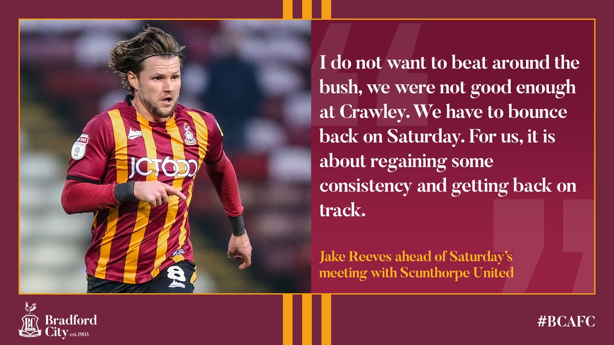 officialbantams's tweet photo. 💬 PREVIEW | Jake Reeves insists City must improve upon a below-par showing when hosting @SUFCOfficial on Saturday. 

➡️ | Read his views here: https://t.co/ySfVEb4Y3m

#BCAFC | #CityForAll https://t.co/URrWvSsHjj