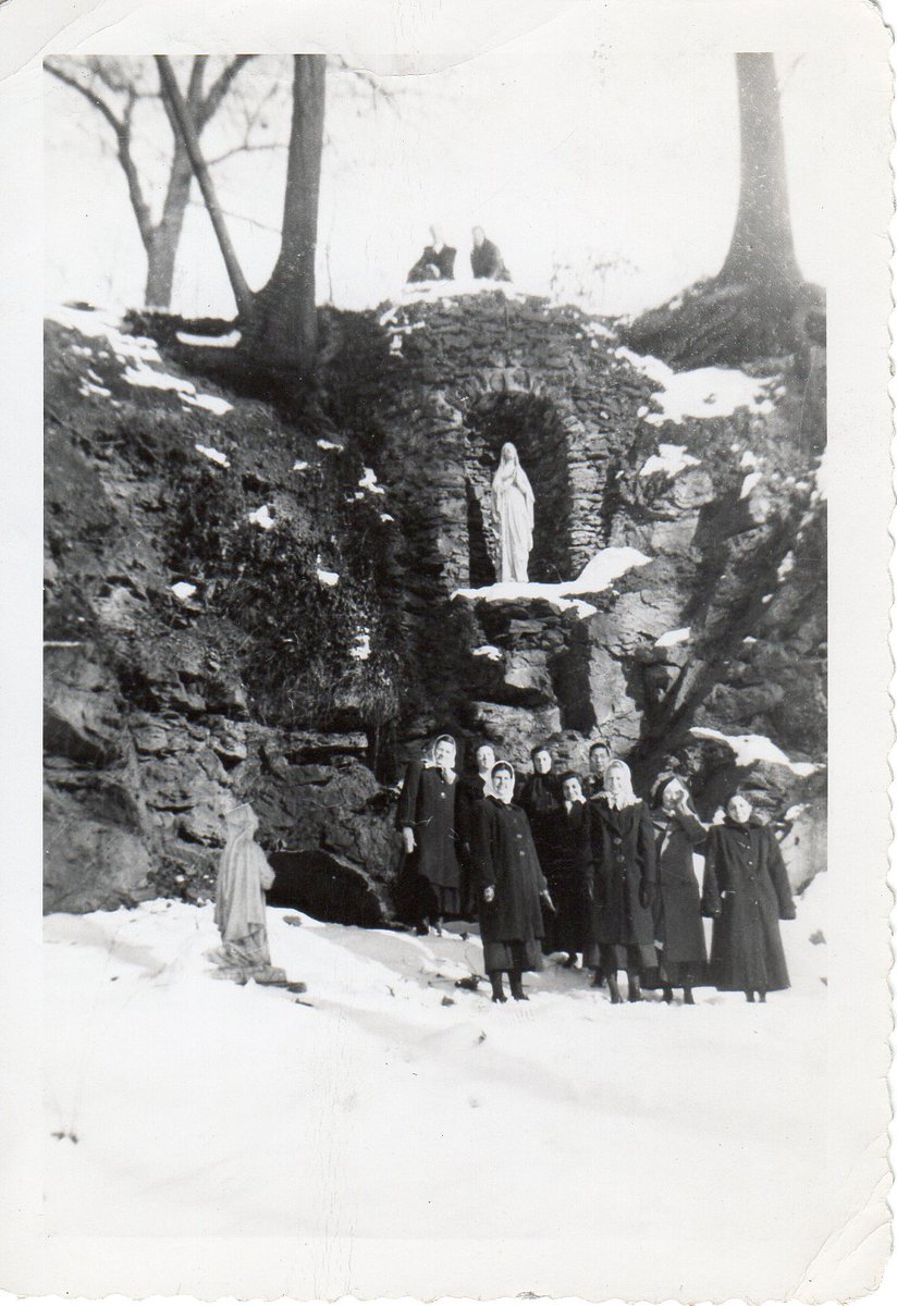 MMS postulants enjoy a charming winter scene in our grotto in this #tbt from 1949.