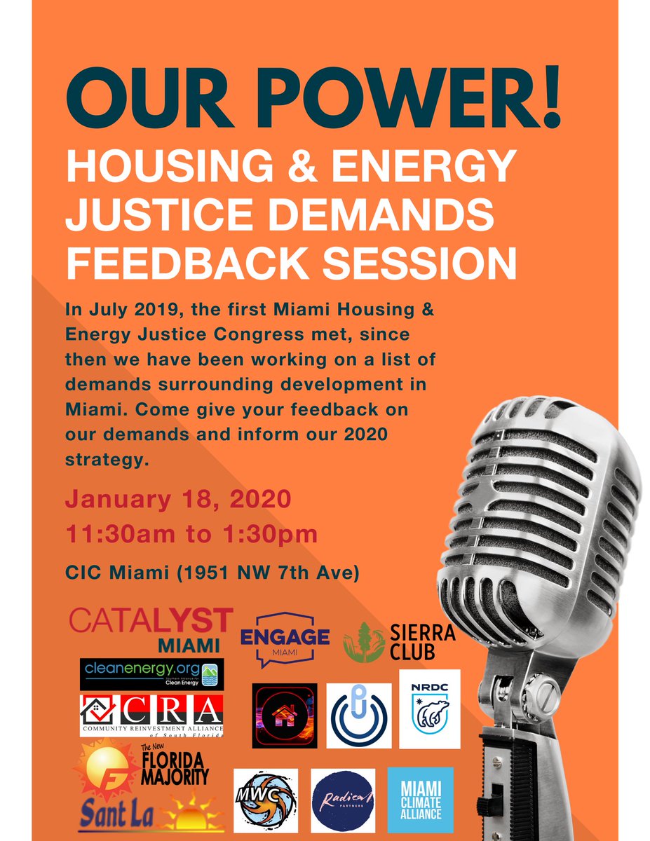 CatalystMiami's tweet image. Free food, parking, and discussions! 💡 Can we count you in? Meet with the 1st #Miami Housing &amp;amp; Energy Justice Congress on Jan. 18 at 11:30 a.m. at @CIC_Miami (6th floor). Share your thoughts on their #2020 strategy for improving our city. See you there!

#MiamiDade #MiamiHousing