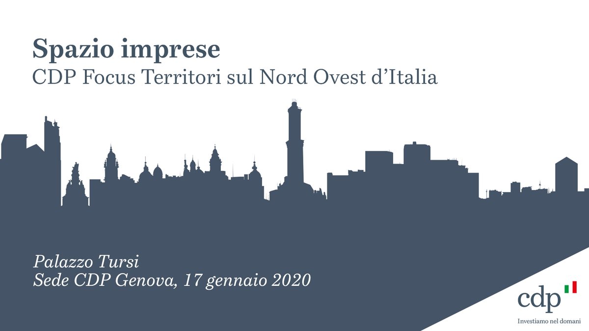 GruppoCDP's tweet photo. 📌Gli appuntamenti sul territorio continuano! 
Domani nella nuova sede #CDPGenova incontriamo le #imprese del #NordOvest. Per l'occasione, il nostro think tank di ricercatori presenterà il focus "Il Nord-Ovest d’Italia: #innovazione e tecnologia per un nuovo sentiero di sviluppo" https://t.co/dXG8WeqZWN