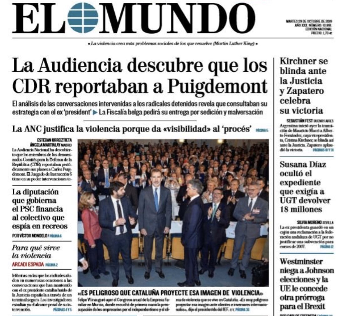 torrents_d's tweet photo. Oleada de explosiones.
Torra planeó tomar el parlament.
Los CDR reportaban a Puigdemont.
Apunta a la vía Terrorista.
El relat que el MHP @QuimTorraiPla condemnés la violència s’escoltava des de Madrid i des de Catalunya. I ara què? Algú condemnarà les portades del diaris? https://t.co/JFXBJX7zty