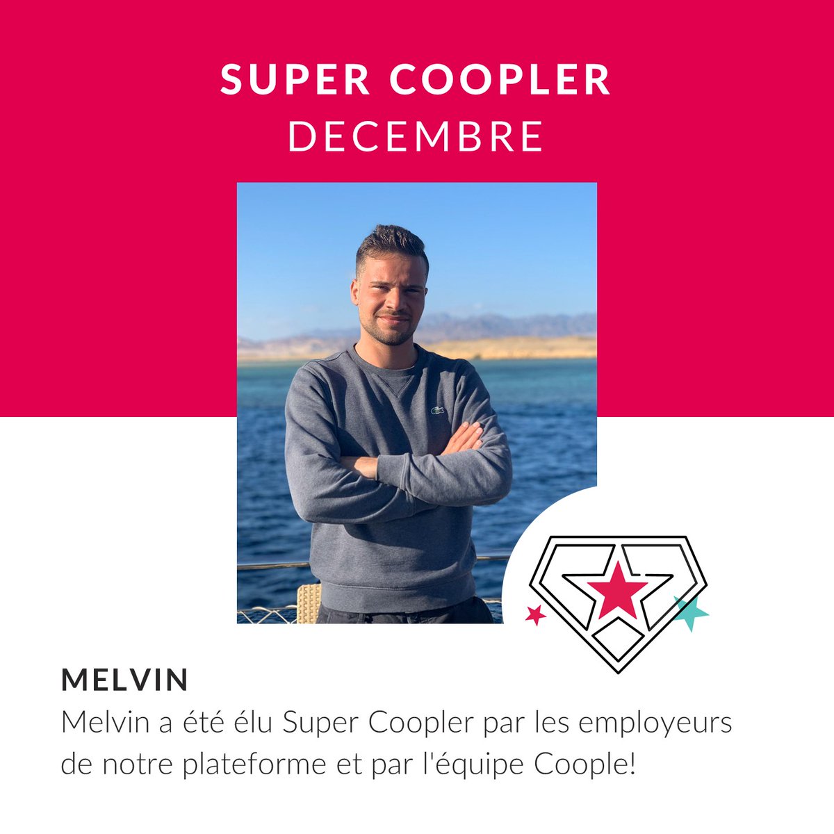 CoopleSuisse's tweet photo. Félicitations à notre Super Coopler de décembre, Melvin! 🤩🎉 "J'aime vraiment travailler avec Coople. Avec leur application, j'ai pu acquérir de l'expérience dans diverses industries et profils et j'ai pu construire un réseau utile avec différents employeurs." https://t.co/Ngo6MVwVma