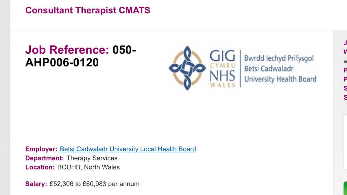 nestamccluskey's tweet photo. Job Opportunity! The 1st Therapy Consultant Post in North Wales is live on NHS jobs! 8b CMATS Orthopaedics-rare opportunity to set up a role from the start-based in any of the 3 DGH in BCUHB @CathyWynne1 @GwawrJob @GarethE79654786 @STPhysio1 @RobCaine3 @AnnaDoran @GraystonSteven https://t.co/xF96bSsvpF