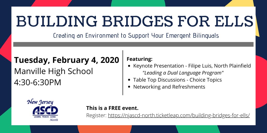 Come join <a href="/NJASCDNorth/">NJASCDNorth</a> at <a href="/ManvilleSD/">Manville Schools</a> on February 4 for conversation and PD around supporting ELL students. 
Register here: njascd-north.ticketleap.com/building-bridg…