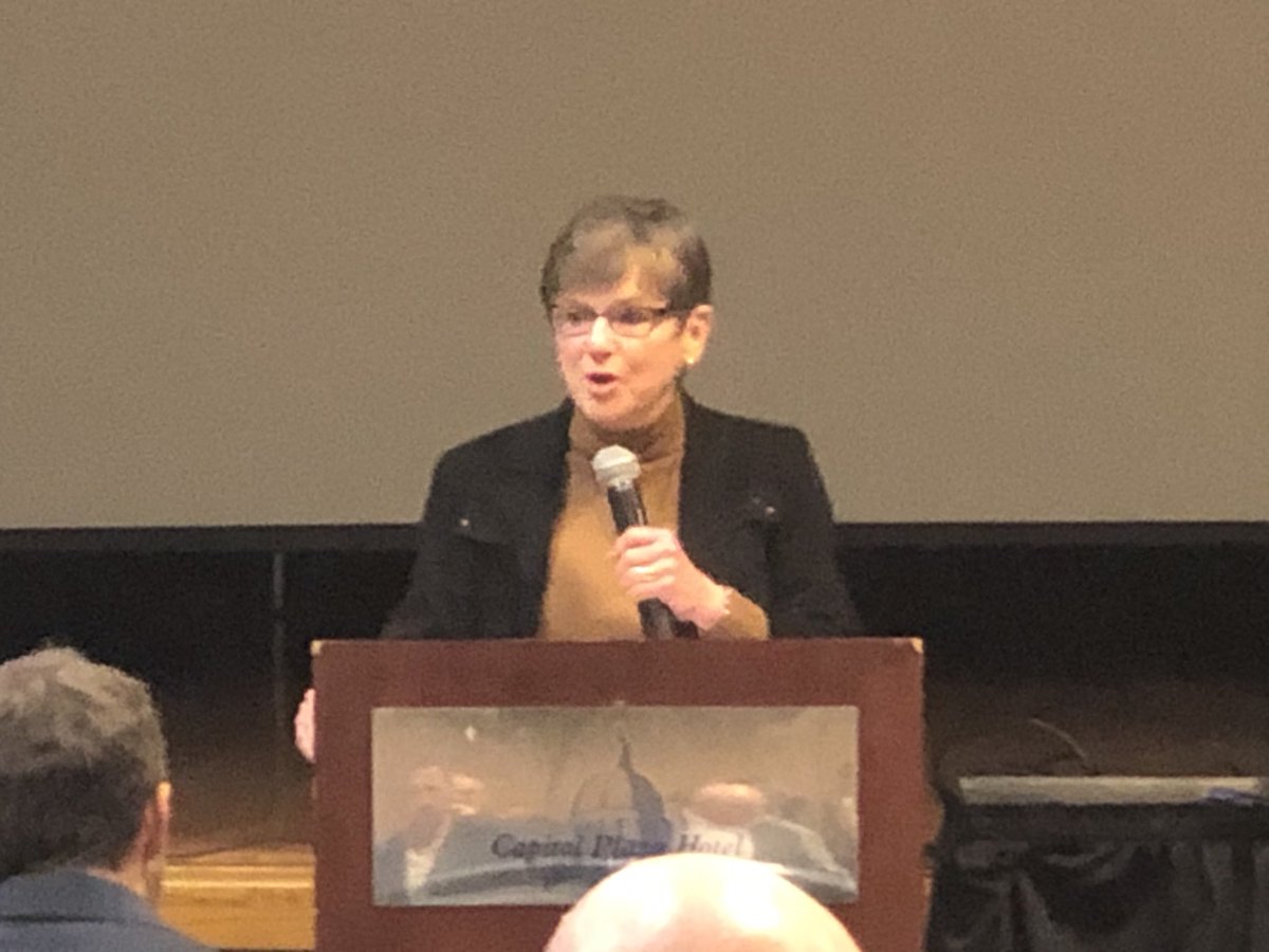 ksuburke's tweet photo. Special guest, Gov. Kelly, speaks to the Council of Supts! Thank you for your support of public education! ⁦@SHSchools⁩ https://t.co/QoL3n4iP1n