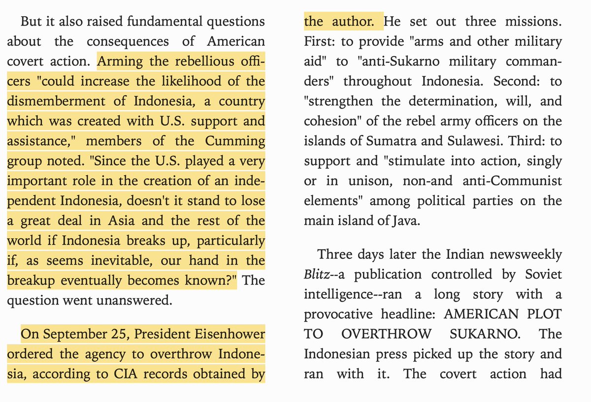 The CIA was trying to overthrow the government of Indonesia for no apparent reason, ten years after supporting the country's independence. The American military attaché in the country, unaware of the plot, helped the government defeat the rebels.