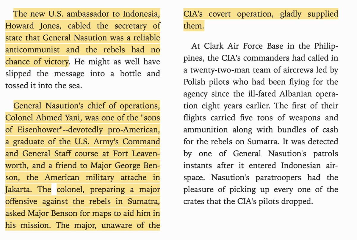 The CIA was trying to overthrow the government of Indonesia for no apparent reason, ten years after supporting the country's independence. The American military attaché in the country, unaware of the plot, helped the government defeat the rebels.