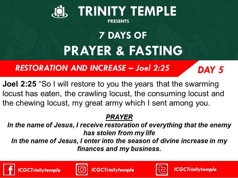ICGC_Trinity's tweet photo. Day 5 of 7 days prayer and fasting! #DivineSpeed2020 #WeAreICGC https://t.co/VWpvpk3onB