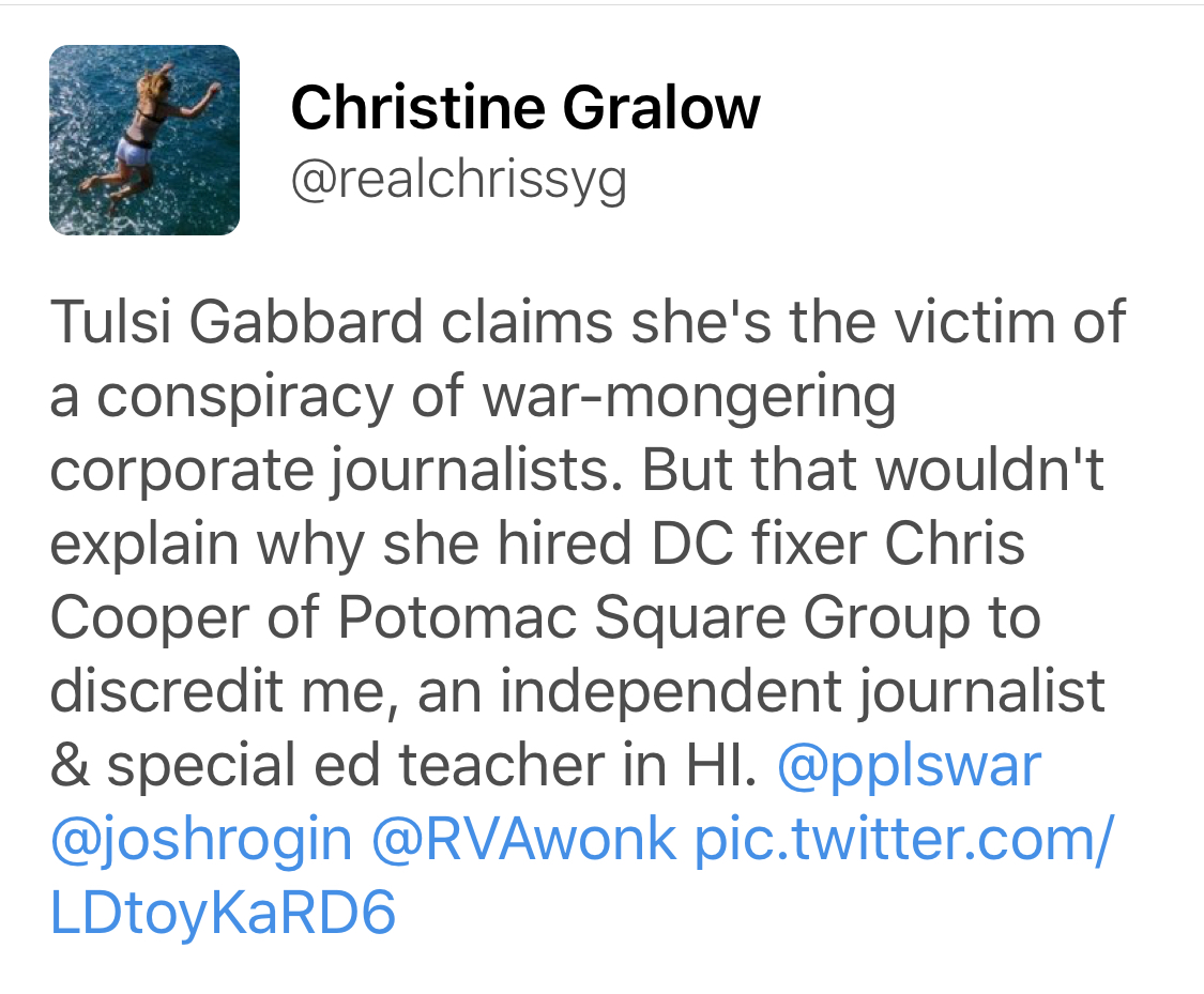 LOrion's tweet photo. @JoshuaPotash @SethAbramson @votevets @USNATO @ICIJorg @OCCRP @maddow AND #TulsiGabbard is #NZMob per @FBI .. She OUTED herself TOO via #MobThugging of #Honolulu Reporter @realchrissyg in 2017 .. @Billbrowder reported it to us himself (@guardian @ICIJorg @OCCRP) (PS Tweet earlier this yr #GABBARD Thug harassing same journo. in a park. https://t.co/wz0lIpFZGA